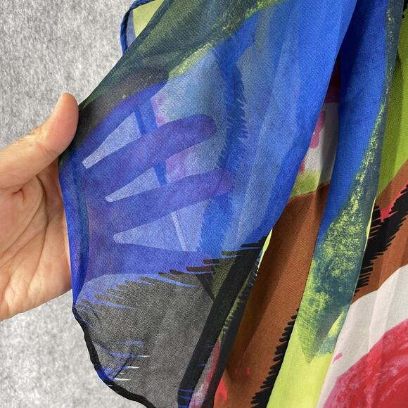 Ali Miles Tunic Top Womens 1X Abstract Layered Bell Sleeve Colorful Artsy Flowy - Picture 14 of 15